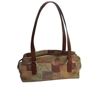 Vintage Fossil Bag Coronado Travel Voyage Postcard Map Satchel Tote Leather